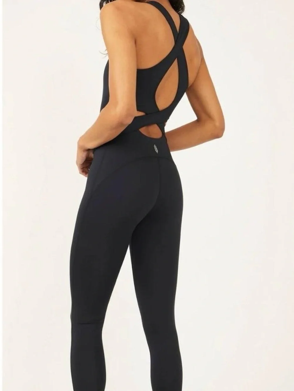 Free People Black Cutout Athletic Jumpsuit